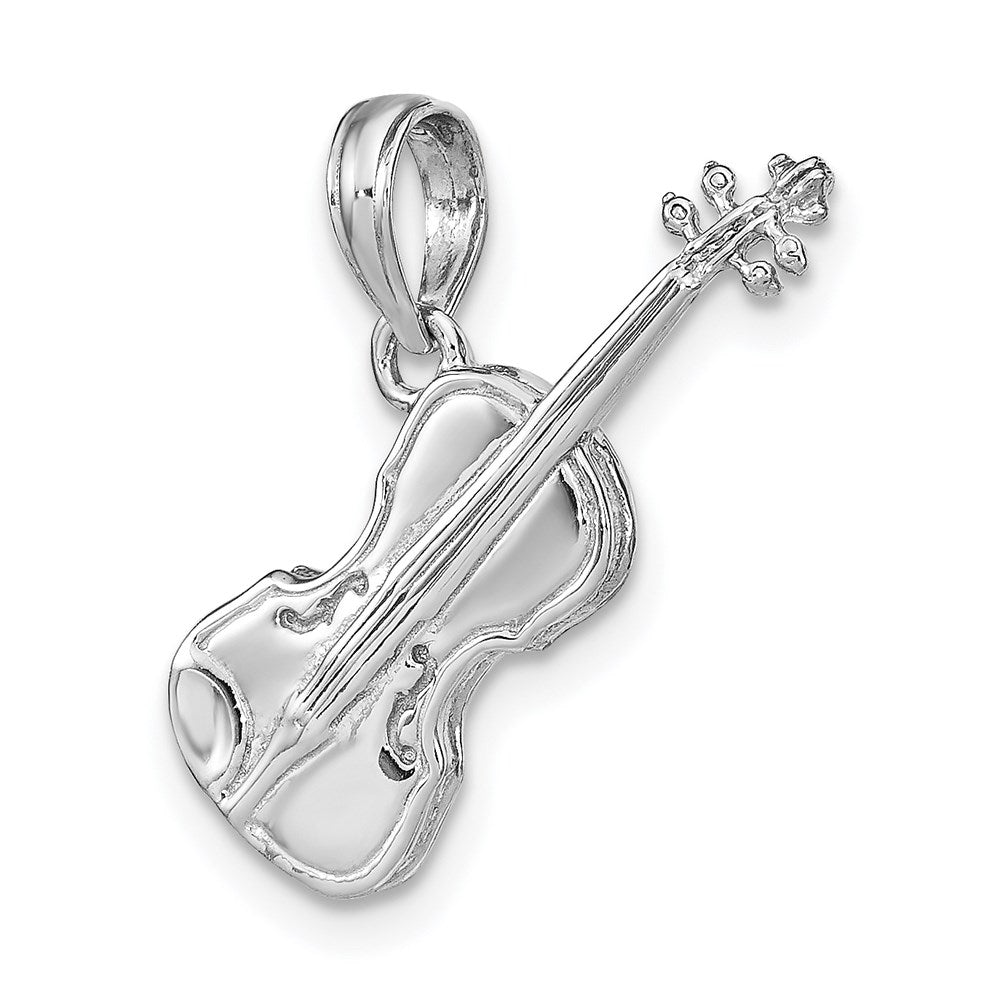 Million Charms 14K White Gold Themed Polished Solid 3-Dimensional Violin Pendant