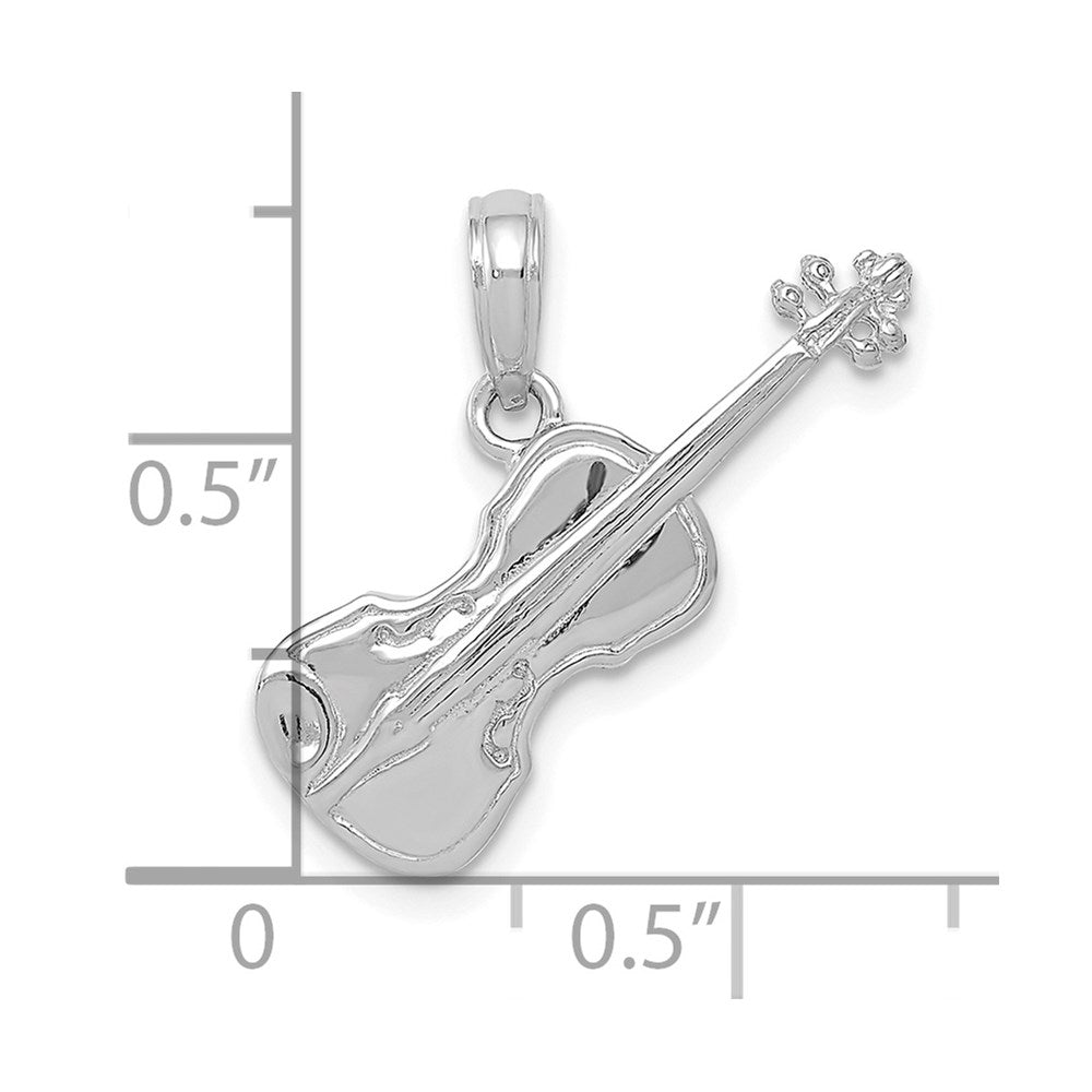 Million Charms 14K White Gold Themed Polished Solid 3-Dimensional Violin Pendant