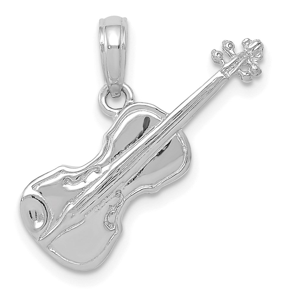Million Charms 14K White Gold Themed Polished Solid 3-Dimensional Violin Pendant