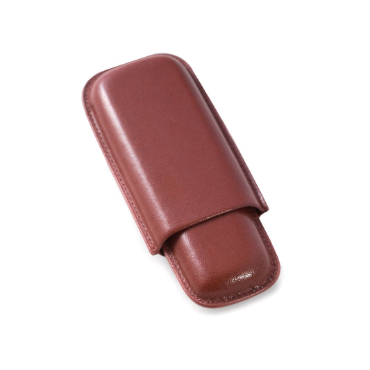 Occasion Gallery Cognac Color Cognac Leather Telescoping Two Cigar Case.  6 L x 2.5 W x 1 H in.