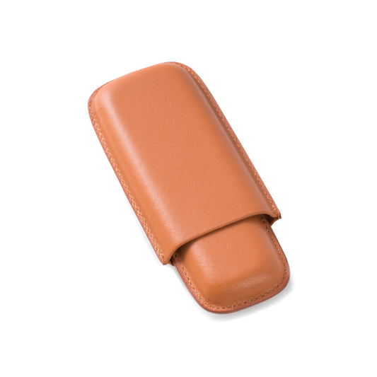 Occasion Gallery Tan Color Tan Leather Telescoping Two Cigar Case.  6 L x 2.5 W x 1 H in.