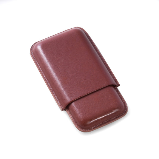 Occasion Gallery Cognac Color Cognac Leather Telescoping Three Cigar Case.  6 L x 3.5 W x 1 H in.