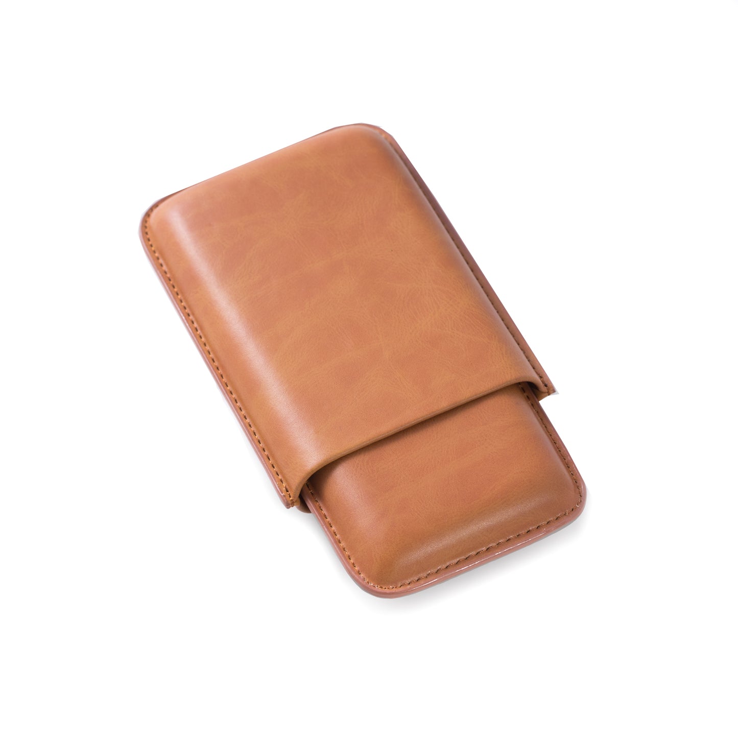 Occasion Gallery Tan Color Tan Leather Telescoping Three Cigar Case.  6 L x 3.5 W x 1 H in.