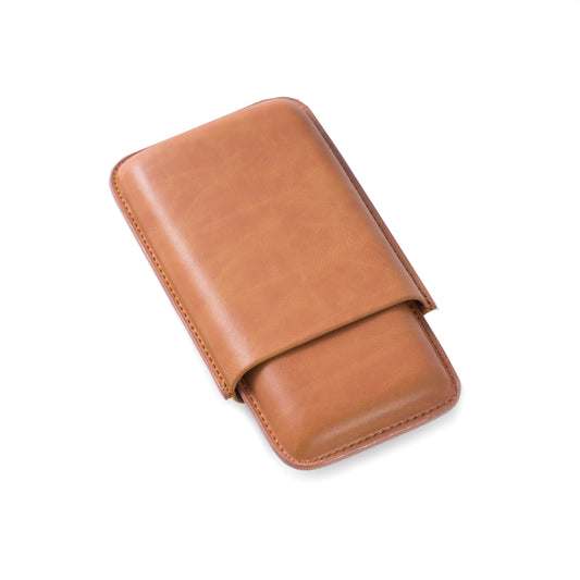 Occasion Gallery Tan Color Tan Leather Telescoping Three Cigar Case.  6 L x 3.5 W x 1 H in.
