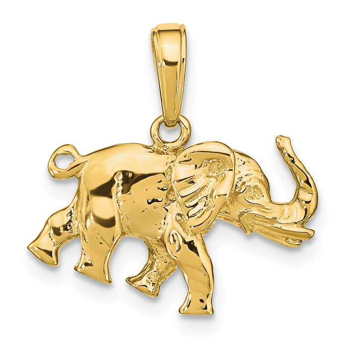 Million Charms 14K Yellow Gold Themed Polished 3-D Elephant Pendant