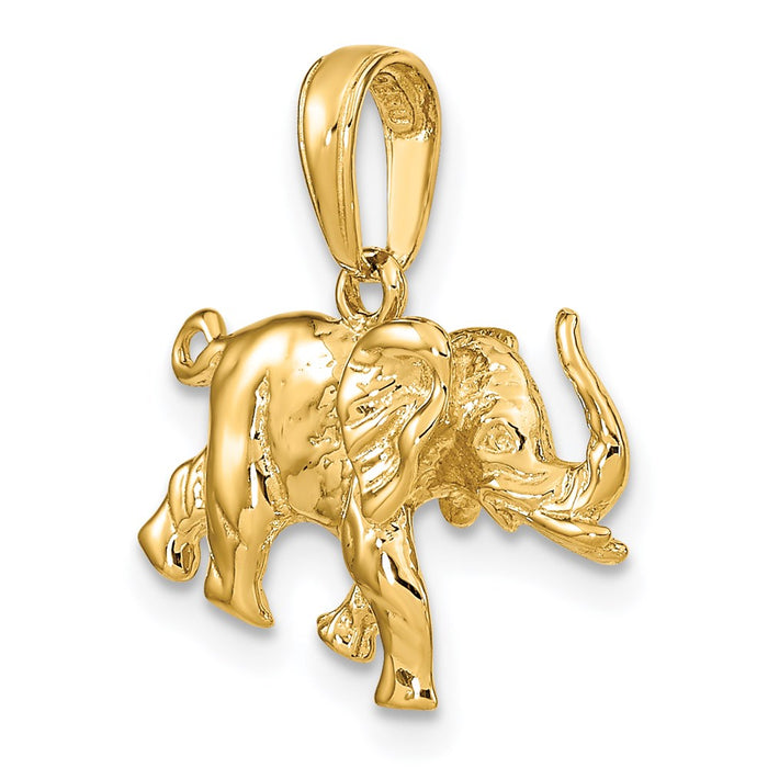 Million Charms 14K Yellow Gold Themed Polished 3-D Elephant Pendant