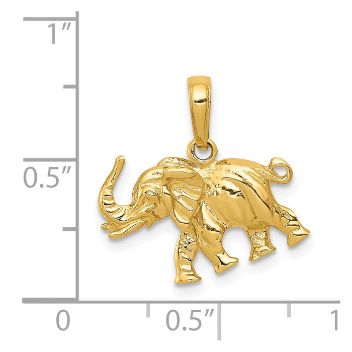 Million Charms 14K Yellow Gold Themed Polished 3-D Elephant Pendant