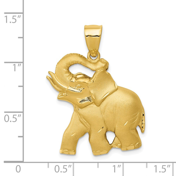 Million Charms 14K Yellow Gold Themed Solid Satin Diamond-Cut Open-Backed Elephant Pendant
