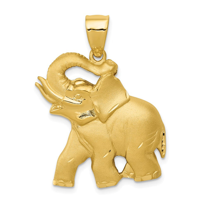 Million Charms 14K Yellow Gold Themed Solid Satin Diamond-Cut Open-Backed Elephant Pendant