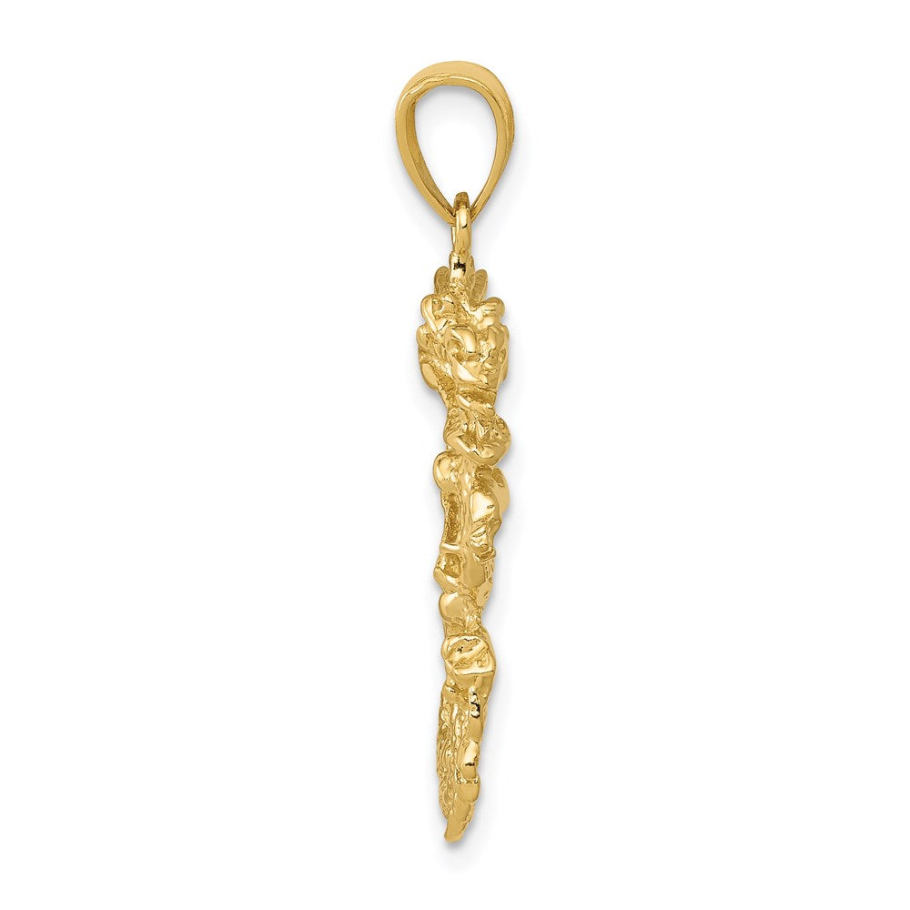 Million Charms 14K Yellow Gold Themed Solid 3-Dimensional Dragon Pendant