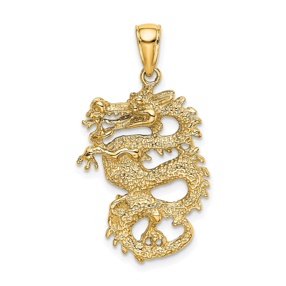 Million Charms 14K Yellow Gold Themed Solid 3-Dimensional Dragon Pendant