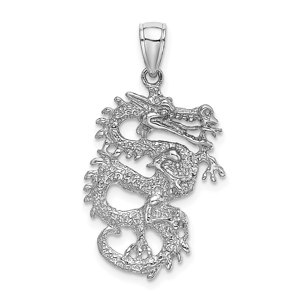 Million Charms 14K White Gold Themed 3-D Dragon Charm