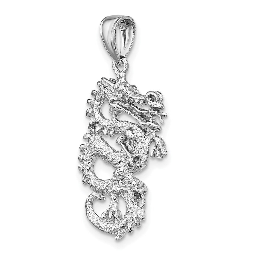 Million Charms 14K White Gold Themed 3-D Dragon Charm