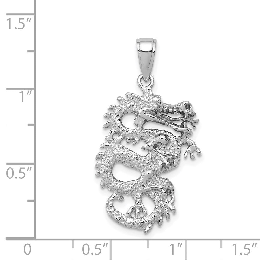 Million Charms 14K White Gold Themed 3-D Dragon Charm