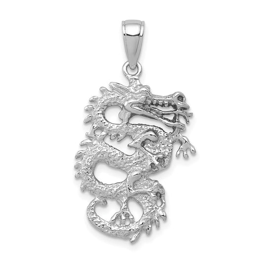 Million Charms 14K White Gold Themed 3-D Dragon Charm