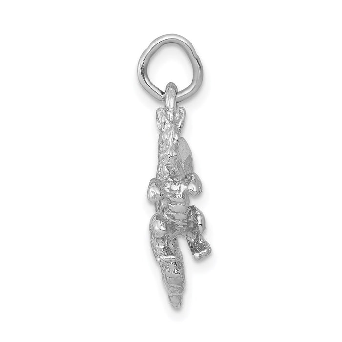 Million Charms 14K White Gold Themed Solid Polished 3-Dimensional Dragon Charm