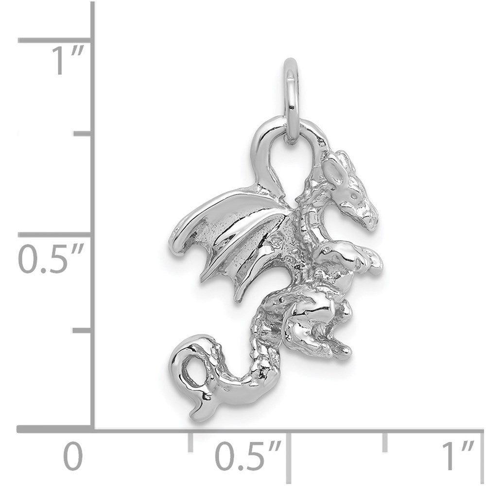 Million Charms 14K White Gold Themed Solid Polished 3-Dimensional Dragon Charm