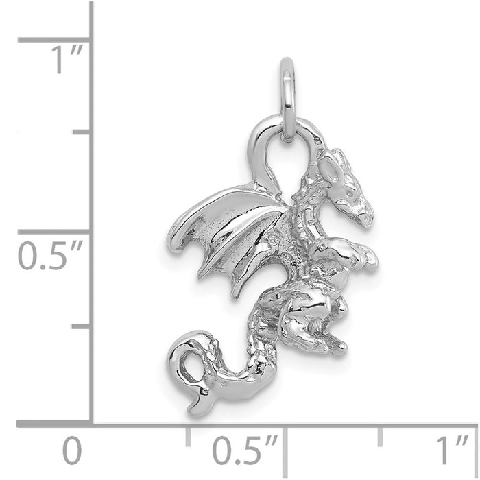 Million Charms 14K White Gold Themed Solid Polished 3-Dimensional Dragon Charm