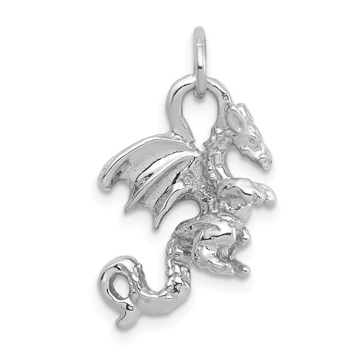 Million Charms 14K White Gold Themed Solid Polished 3-Dimensional Dragon Charm