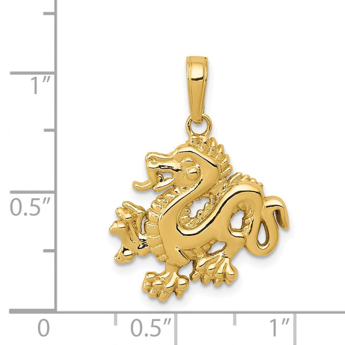 Million Charms 14K Yellow Gold Themed Solid Polished Dragon Pendant