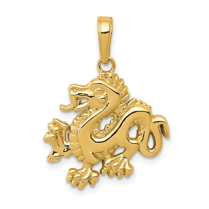 Million Charms 14K Yellow Gold Themed Solid Polished Dragon Pendant