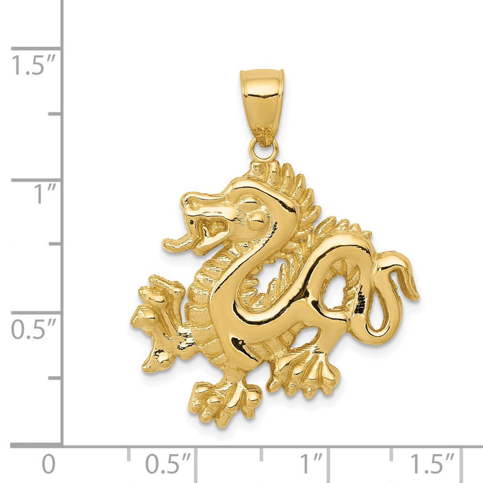 Million Charms 14K Yellow Gold Themed Solid Polished Dragon Pendant