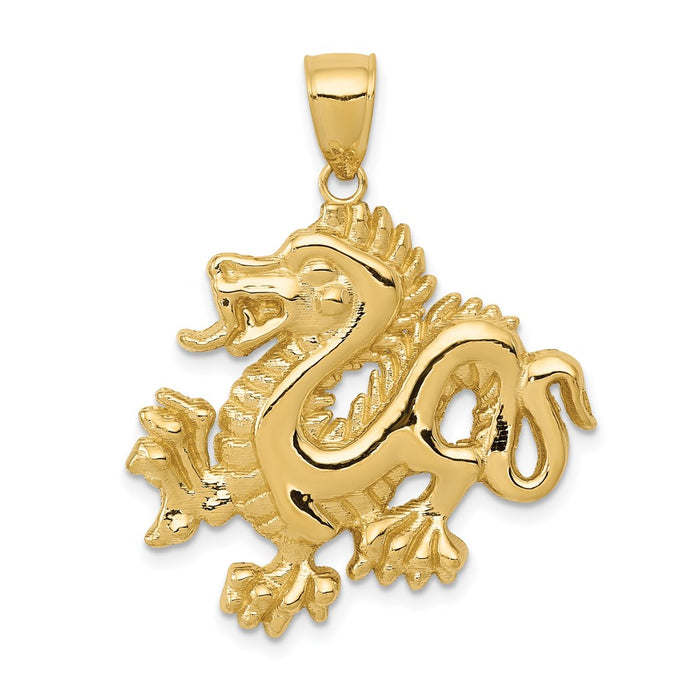 Million Charms 14K Yellow Gold Themed Solid Polished Dragon Pendant
