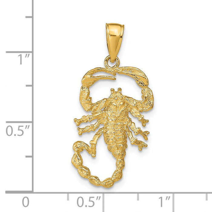 Million Charms 14K Yellow Gold Themed Solid Polished Open-Backed Scorpion Pendant