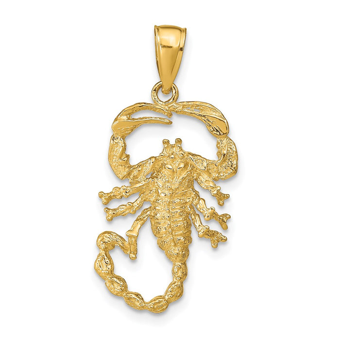 Million Charms 14K Yellow Gold Themed Solid Polished Open-Backed Scorpion Pendant