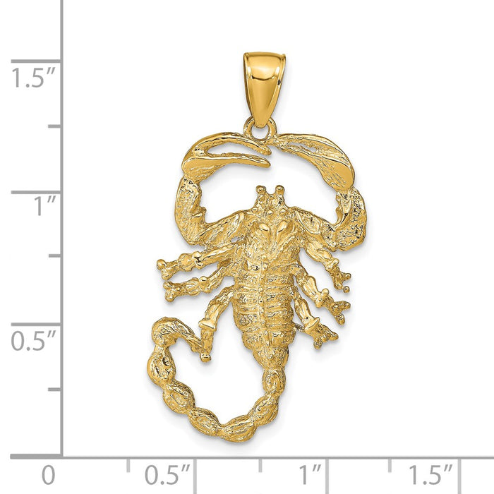 Million Charms 14K Yellow Gold Themed Solid Polished Open-Backed Scorpion Pendant