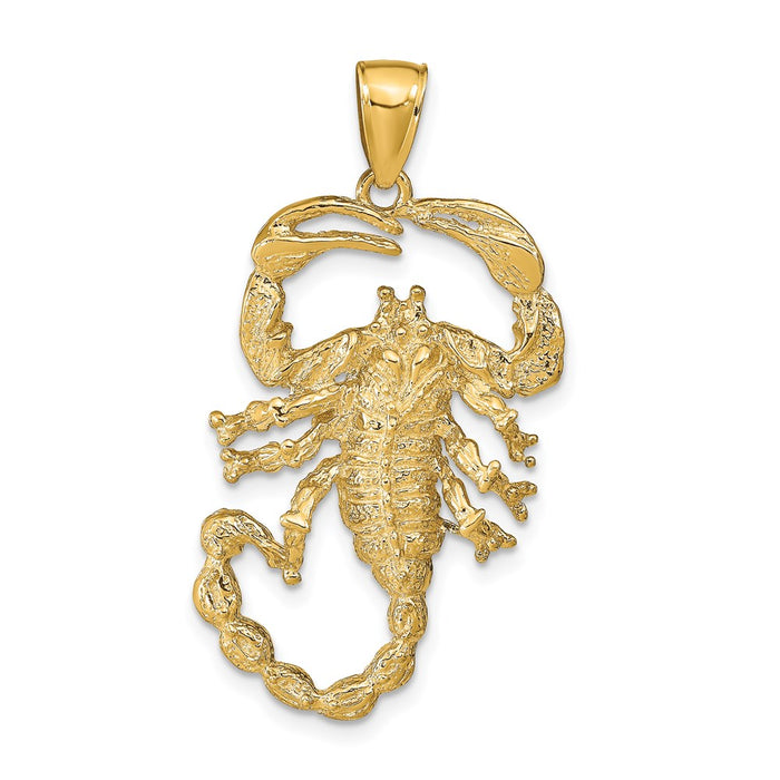 Million Charms 14K Yellow Gold Themed Solid Polished Open-Backed Scorpion Pendant