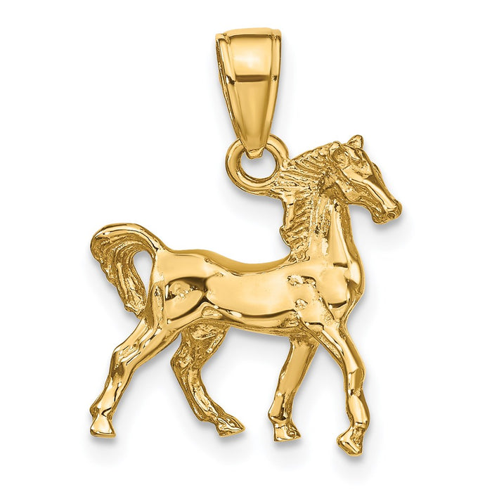 Million Charms 14K Yellow Gold Themed Solid Polished 3-Diamensional Horse Charm
