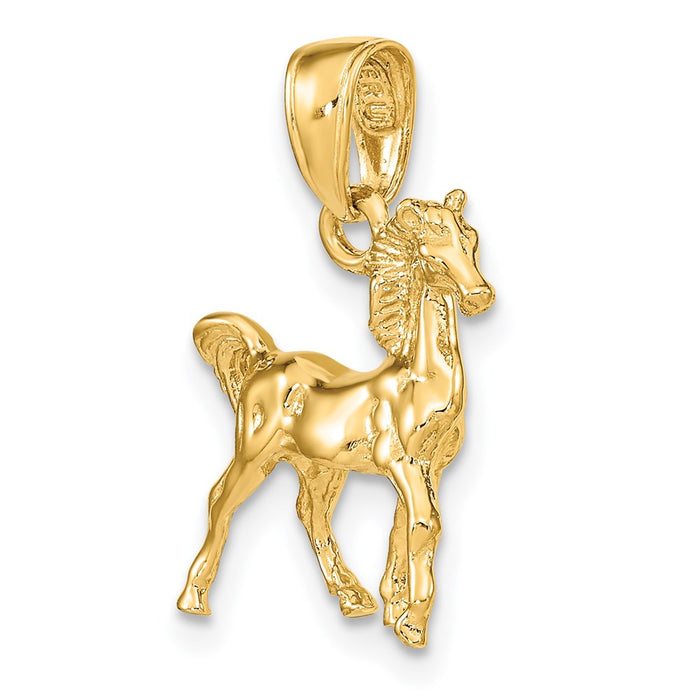 Million Charms 14K Yellow Gold Themed Solid Polished 3-Diamensional Horse Charm
