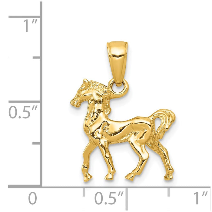 Million Charms 14K Yellow Gold Themed Solid Polished 3-Diamensional Horse Charm
