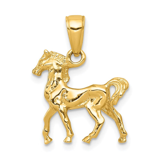 Million Charms 14K Yellow Gold Themed Solid Polished 3-Diamensional Horse Charm