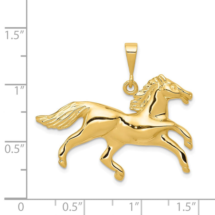 Million Charms 14K Yellow Gold Themed Solid Polished Open-Backed Horse Pendant