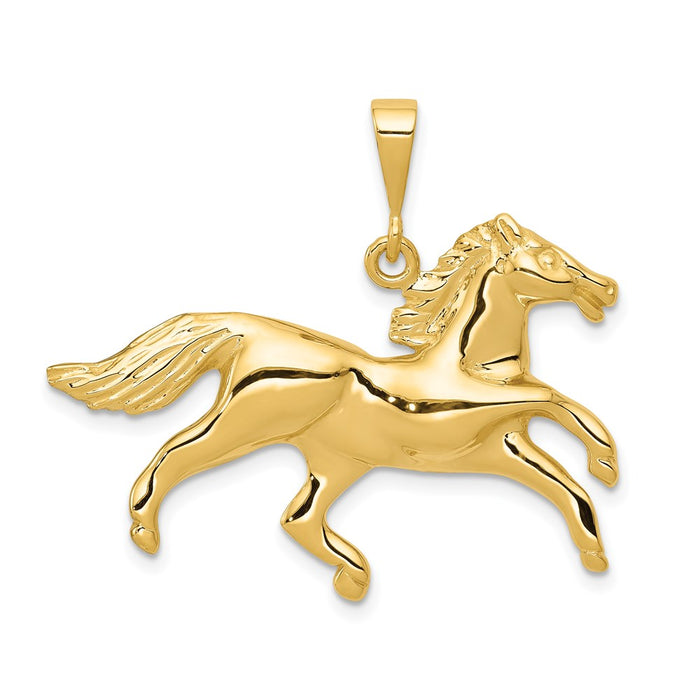 Million Charms 14K Yellow Gold Themed Solid Polished Open-Backed Horse Pendant