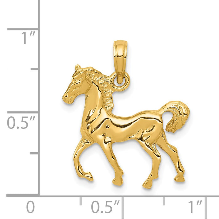 Million Charms 14K Yellow Gold Themed Solid Polished Open-Backed Horse Pendant