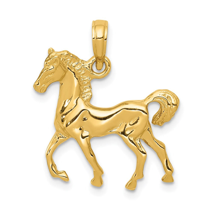 Million Charms 14K Yellow Gold Themed Solid Polished Open-Backed Horse Pendant