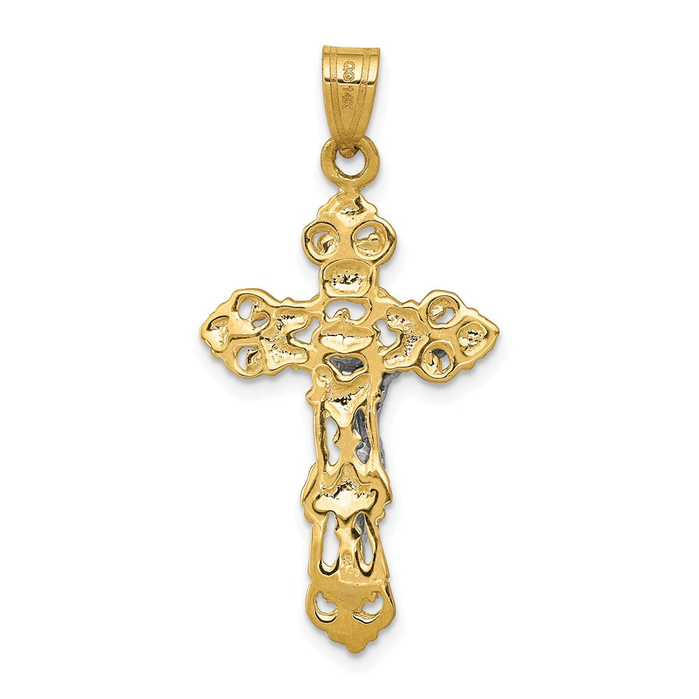Million Charms 14K Two-Tone Fleur De Lis Relgious Crucifix Pendant