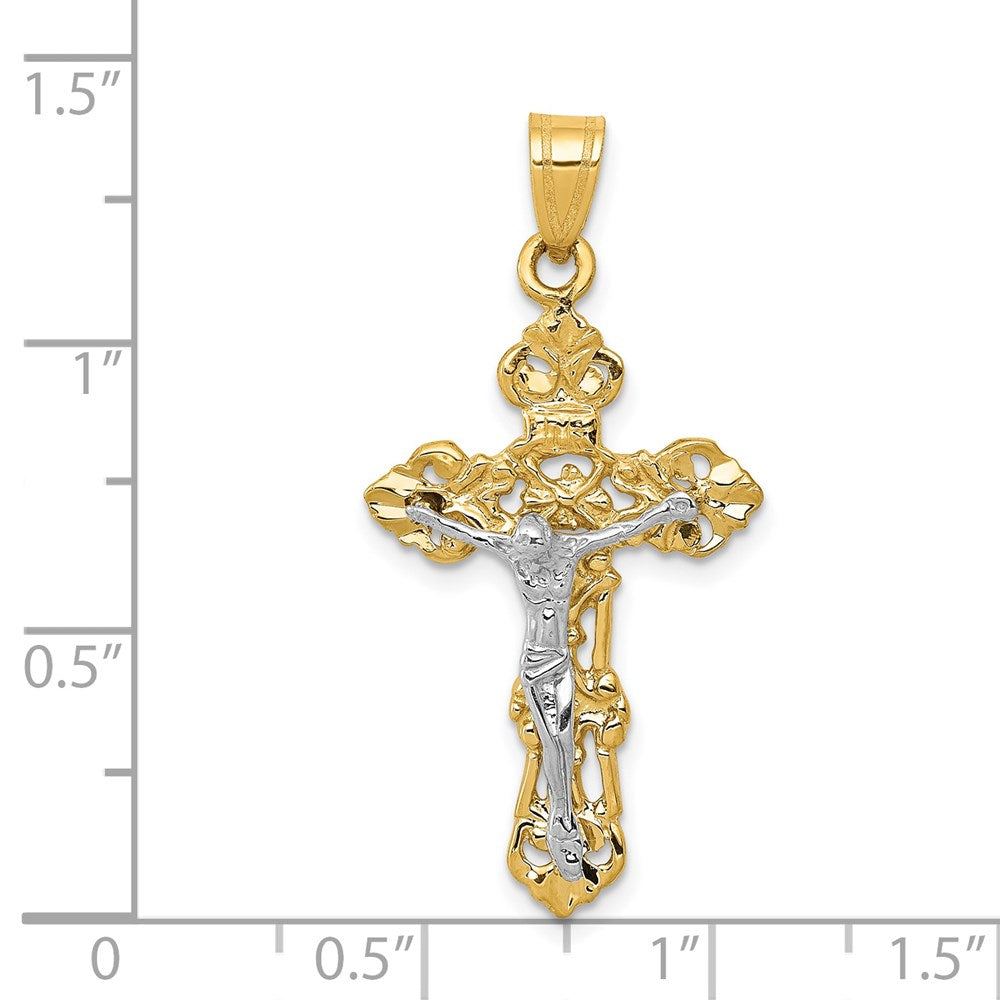Million Charms 14K Two-Tone Fleur De Lis Relgious Crucifix Pendant