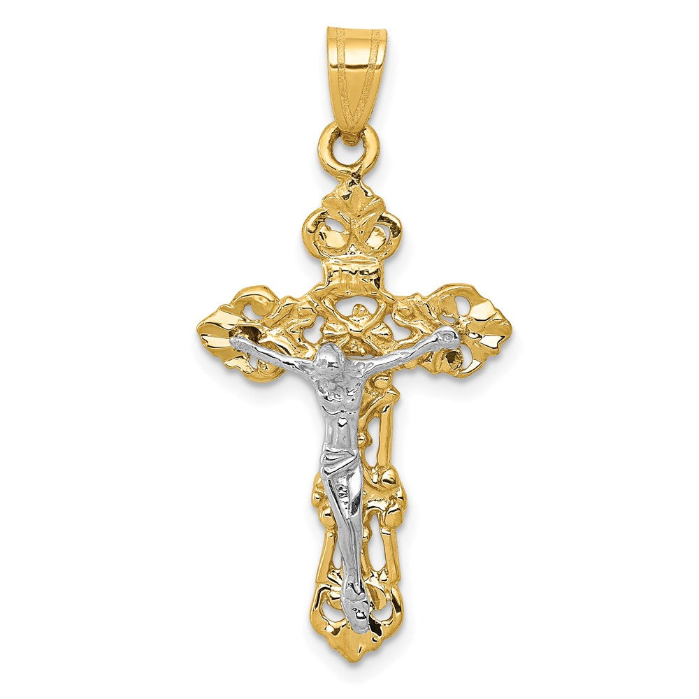 Million Charms 14K Two-Tone Fleur De Lis Relgious Crucifix Pendant