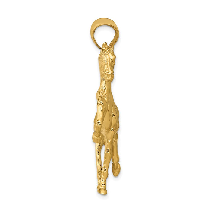 Million Charms 14K Yellow Gold Themed Solid Polished Open-Backed Horse Pendant