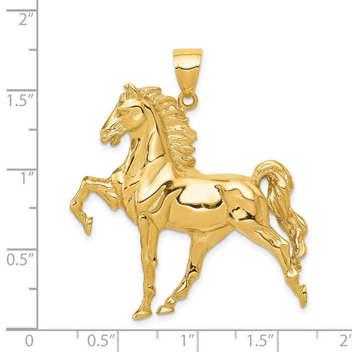 Million Charms 14K Yellow Gold Themed Solid Polished Open-Backed Horse Pendant