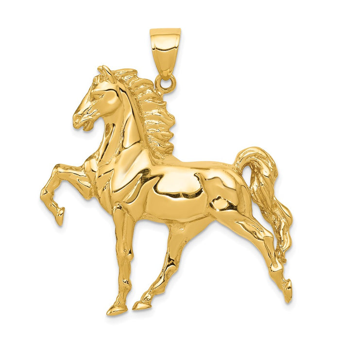 Million Charms 14K Yellow Gold Themed Solid Polished Open-Backed Horse Pendant