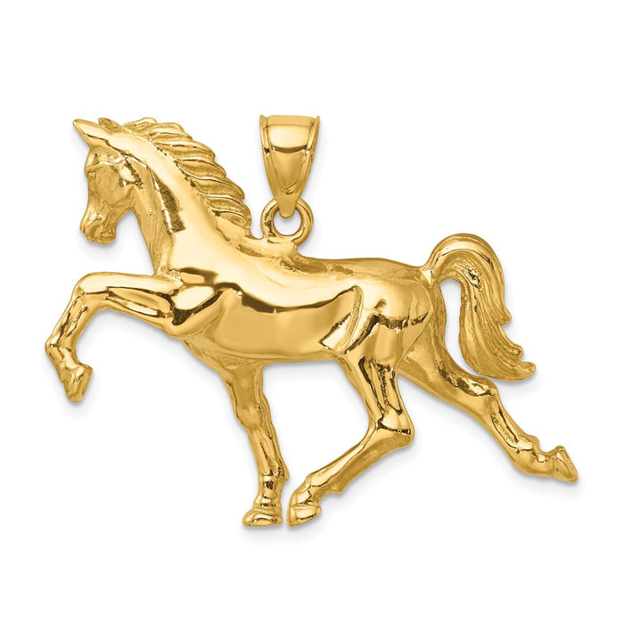 Million Charms 14K Yellow Gold Themed Hollow Polished 3-Dimensional Horse Charm