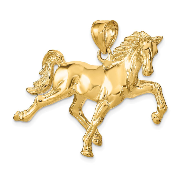 Million Charms 14K Yellow Gold Themed Hollow Polished 3-Dimensional Horse Charm