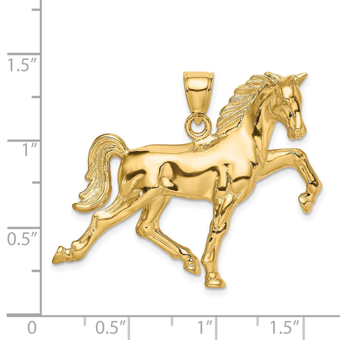 Million Charms 14K Yellow Gold Themed Hollow Polished 3-Dimensional Horse Charm