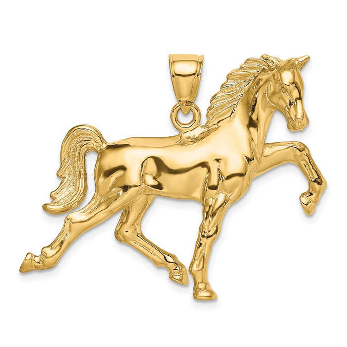 Million Charms 14K Yellow Gold Themed Hollow Polished 3-Dimensional Horse Charm