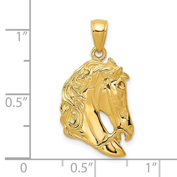 Million Charms 14K Yellow Gold Themed Solid Polished Open-Backed Horse Head Pendant